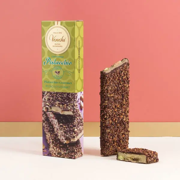 Pistáciová pasta a solené pistácie v horkej čokoláde s kúskami karamelu a kakaovou drťou - Chocoviar Pistacchio, 200 g