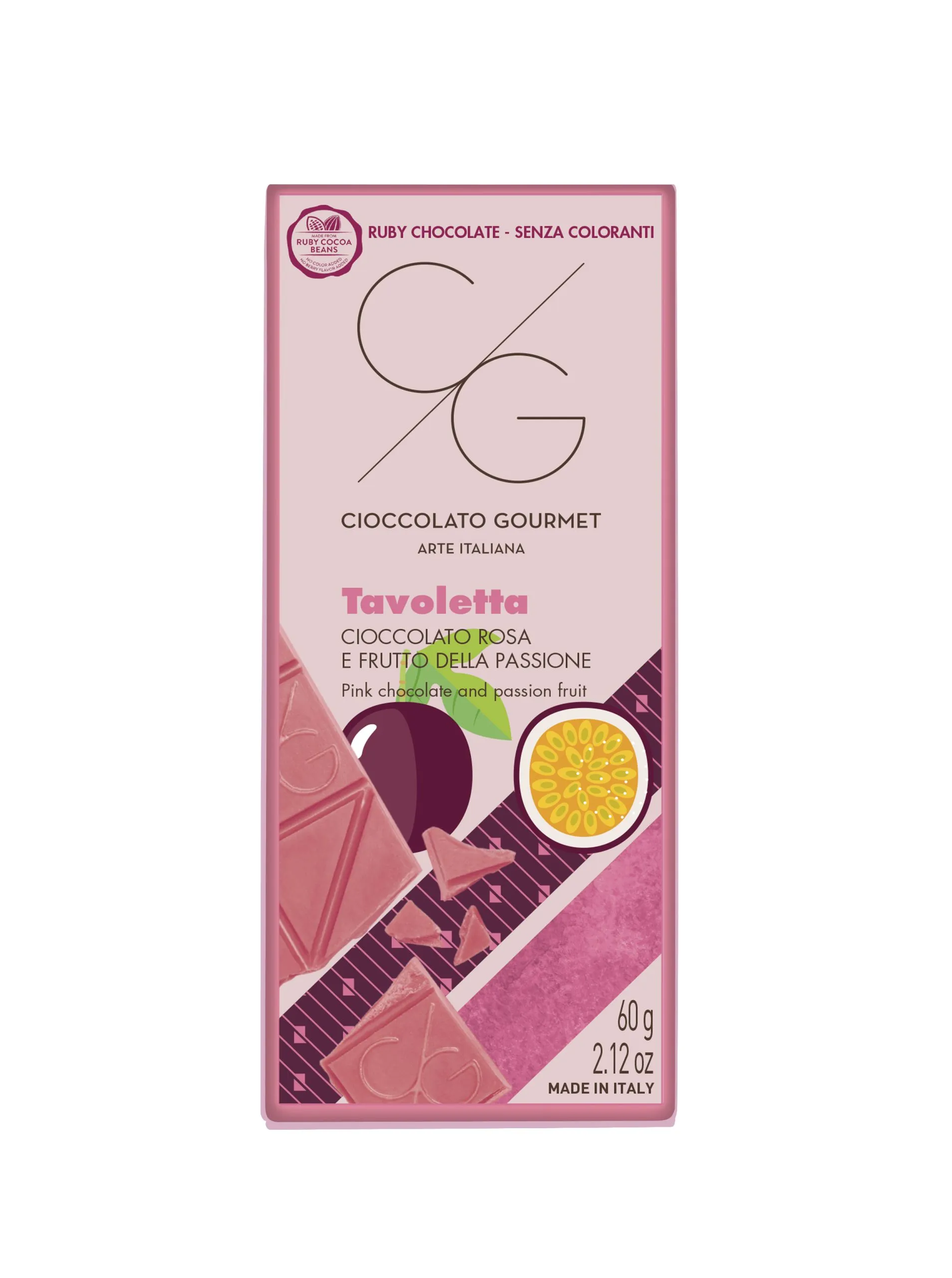 Ružová mliečna čokoláda (48%) s passion fruit, 60 g