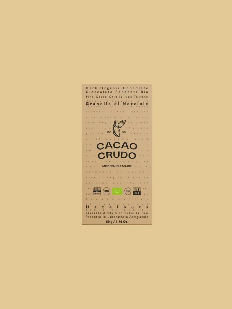 65 % horká čokoláda s lieskovcami bez cukru - Cacao Crudo, 50 g